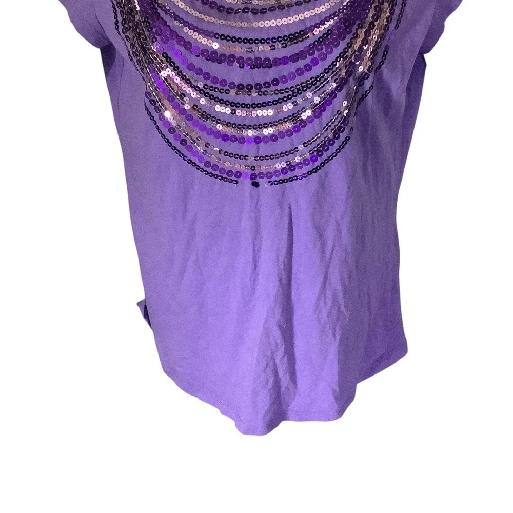 Justice Girls Long Sleeve Purple‎ Shirt Size 18 Sequined Front White Sleeves